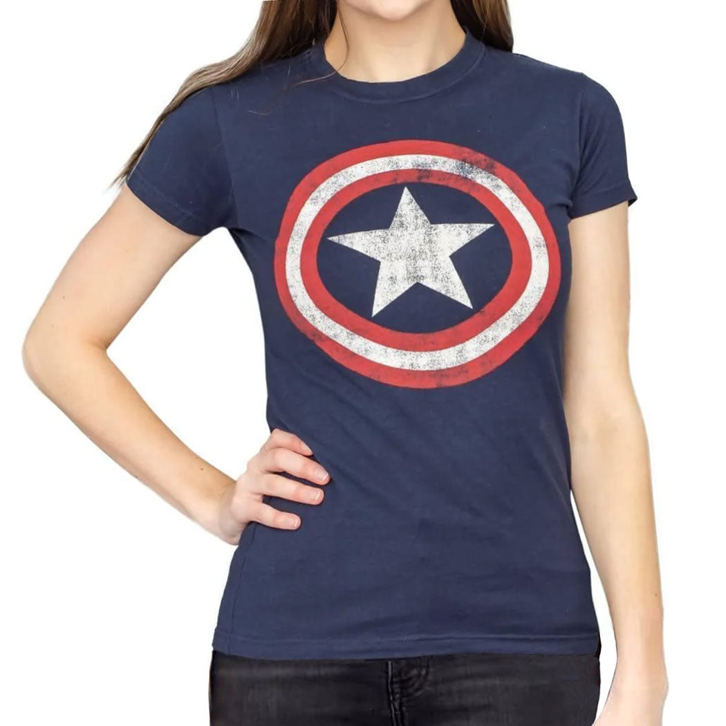 Captain America Distressed Logo Junior T-Shirt