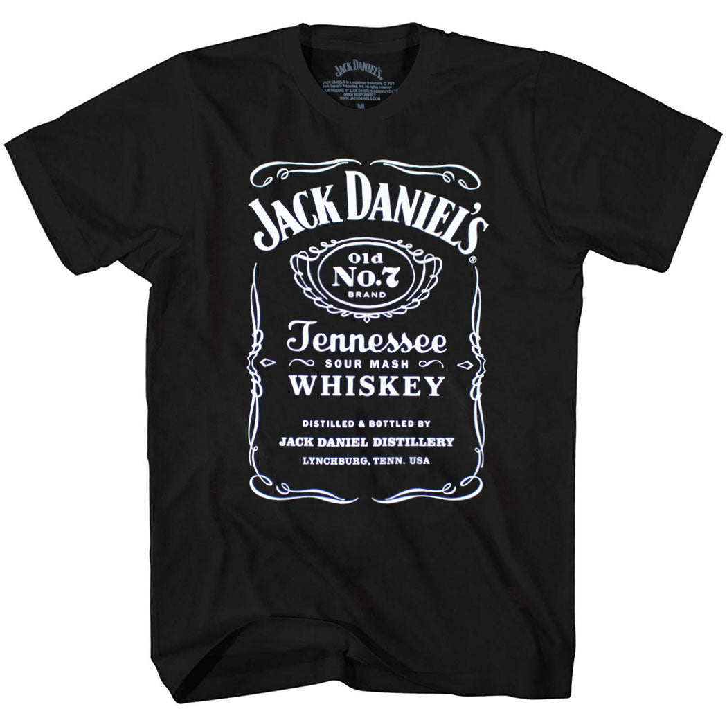 Jack Daniels Whiskey Old No. 7 Tennessee Label Adult T-Shirt