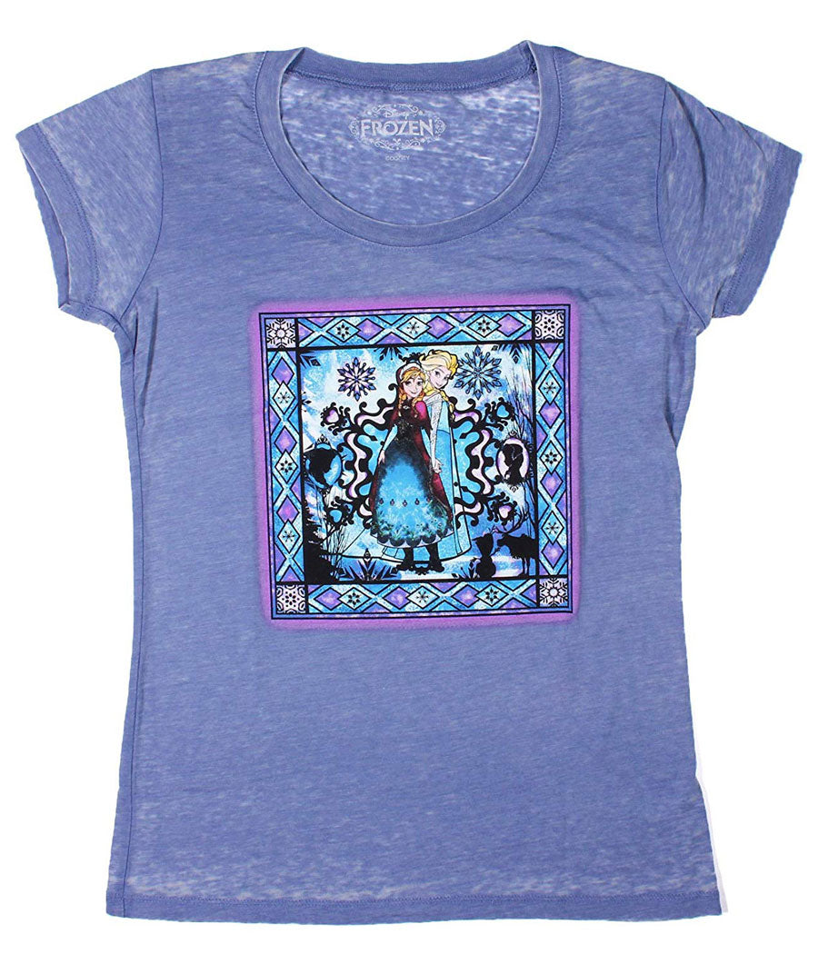 Frozen Anna and Elsa Stained Glass Sheer Burnout Junior T-Shirt