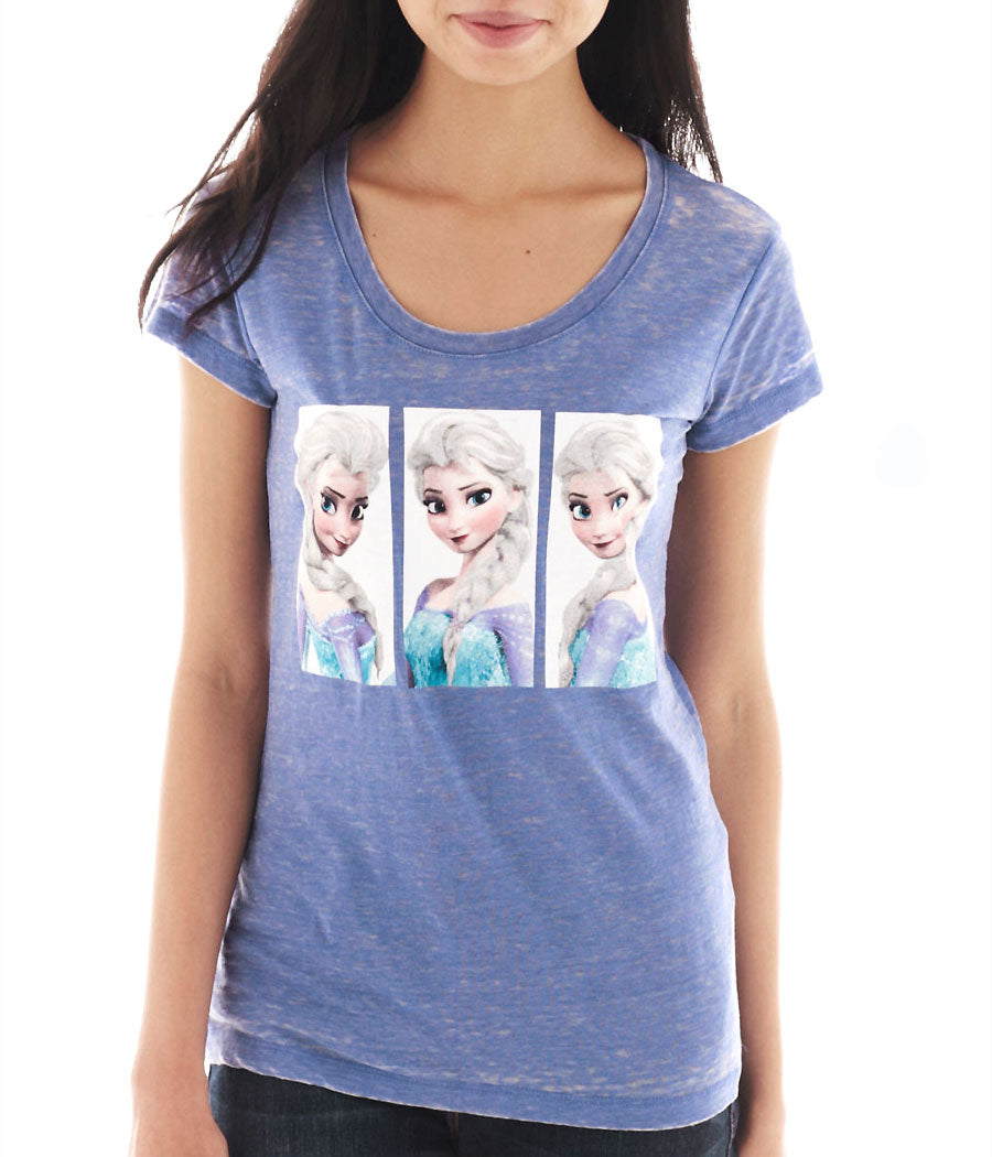 Frozen Elsa Scene Boxes Sheer Burnout Junior Women's T-Shirt