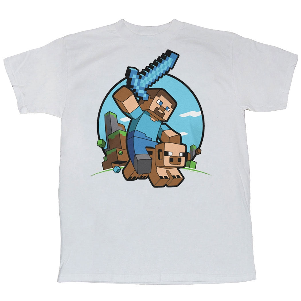 Minecraft Pig Riding Youth Kids T-Shirt