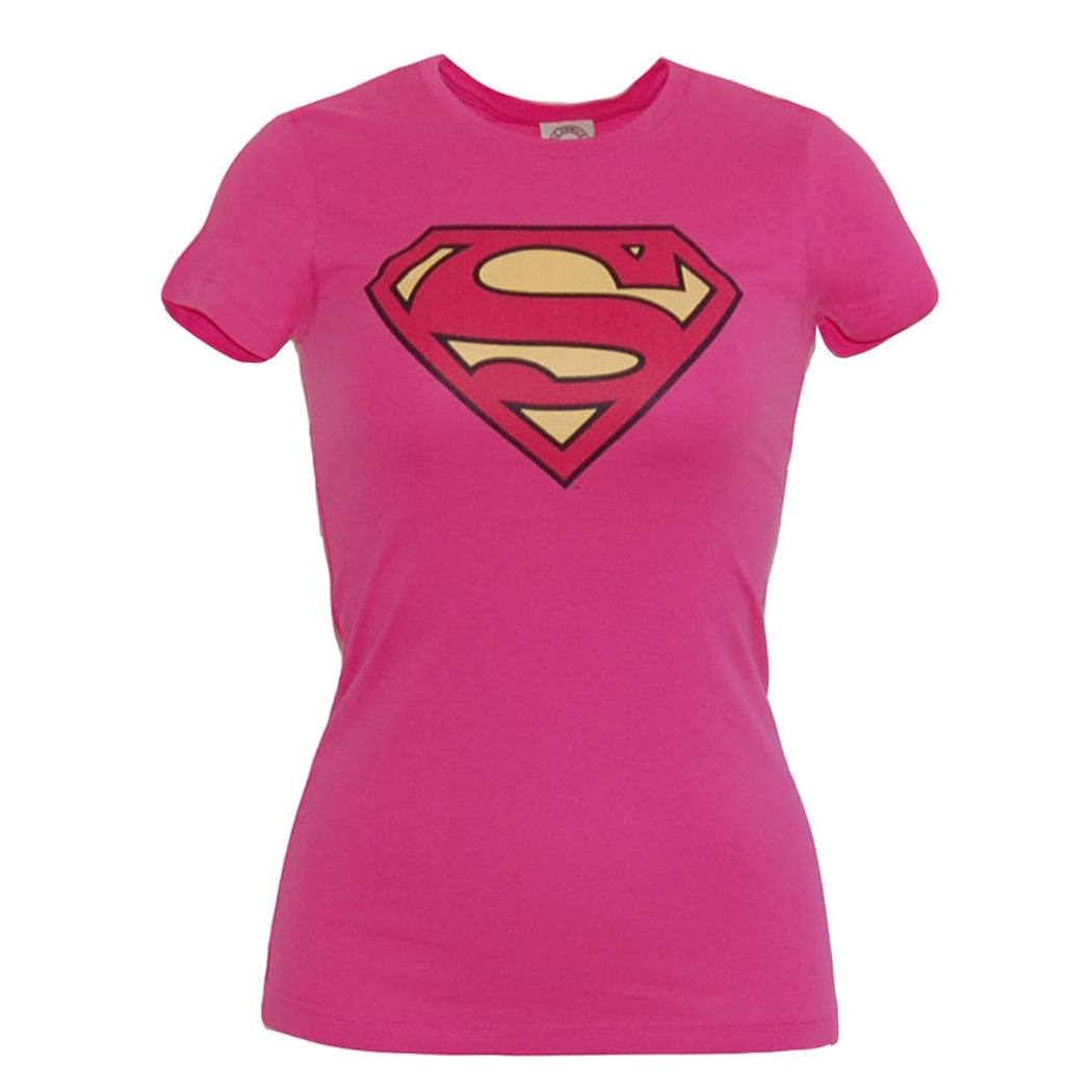 Supergirl Symbol Junior Ladies Pink T-Shirt