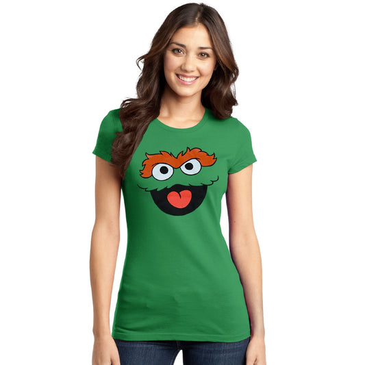 Sesame Street Oscar The Grouch Silly Face Junior Women's T-Shirt