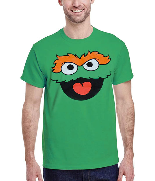 Sesame Street Oscar The Grouch Face Adult T-Shirt