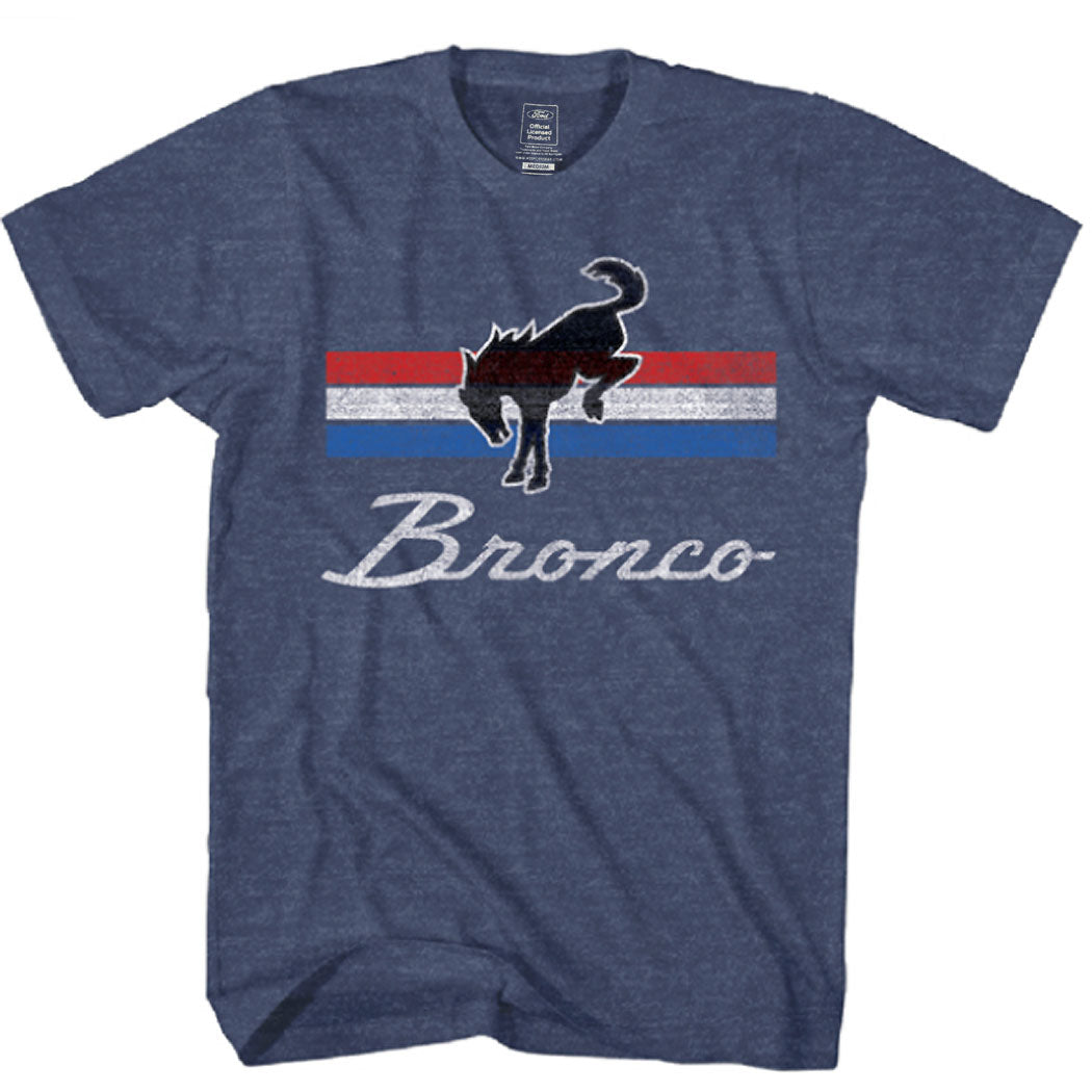 Ford Bronco Striped Distressed Logo T-Shirt Navy
