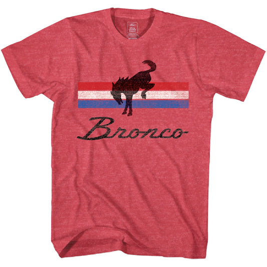 Ford Bronco Striped Distressed Logo T-Shirt Red