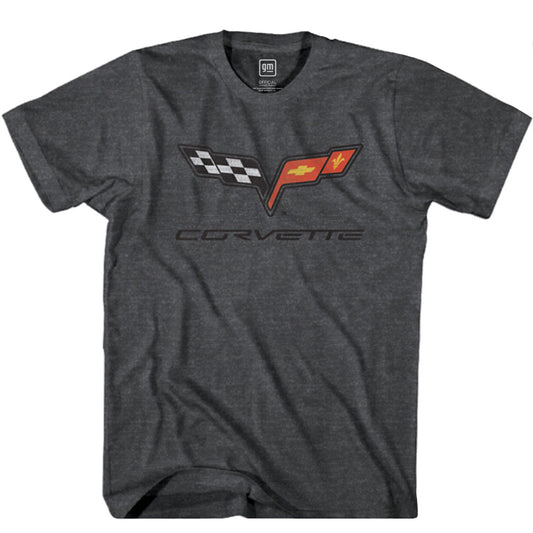 Chevrolet Corvette Crossed Flags Vintage Logo T-Shirt Charcoal