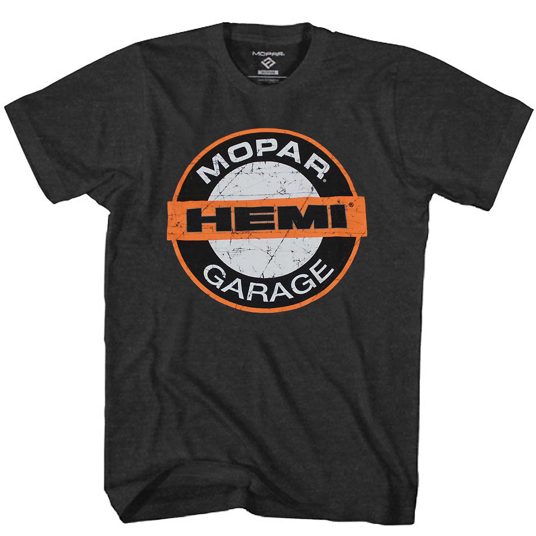 Mopar Hemi Garage Distressed Logo T-Shirt Charcoal