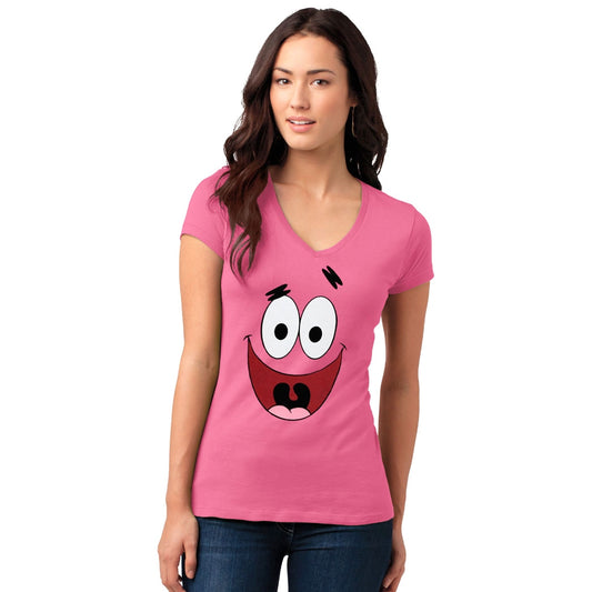 Patrick Star Face Junior Ladies V-Neck T-Shirt
