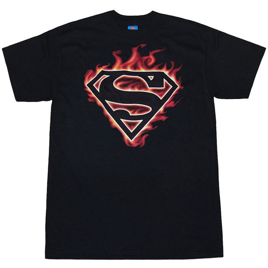 Superman Flaming Logo Adult T-Shirt