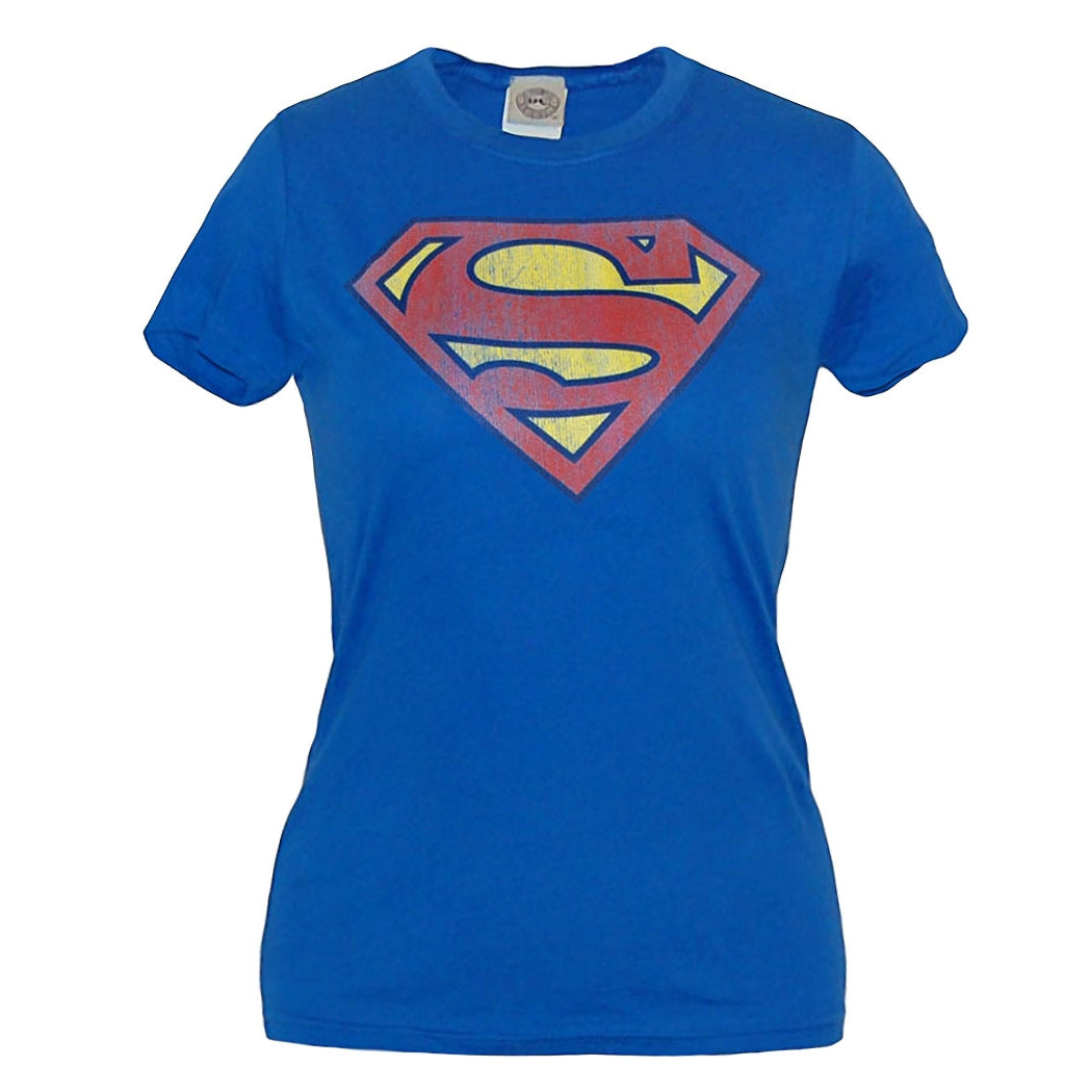 Superman Distressed Logo Junior Ladies T-Shirt