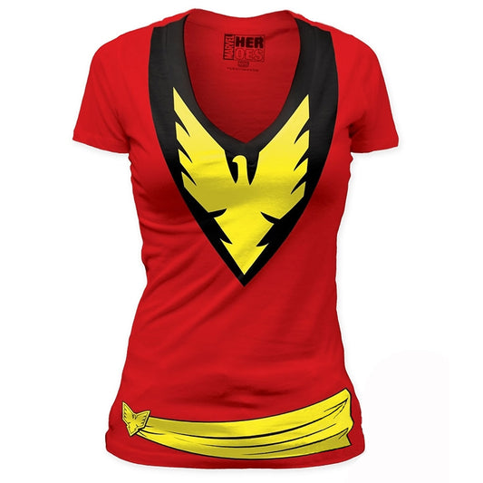 X-Men Dark Phoenix Costume Junior Ladies V-Neck T-Shirt