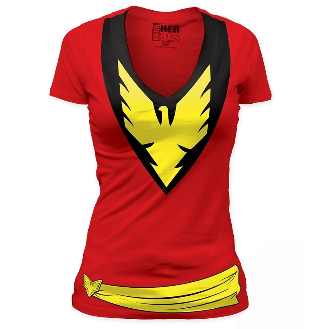 X-Men Dark Phoenix Costume Junior Ladies V-Neck T-Shirt